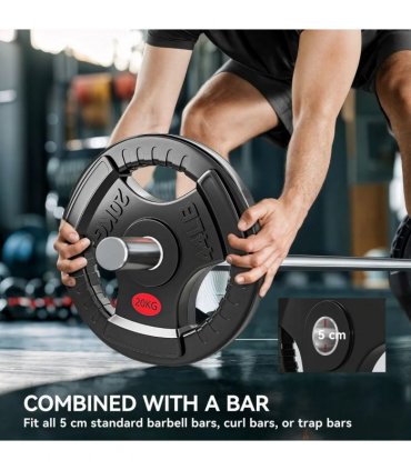 SPORTNOW Olympic Weight Plate, 2"/5cm Weight Disc with Tri-Grips, 20kg Dumbbell Plate for Weightlifting and Strength Training Home Gym Fitness Workout, Black