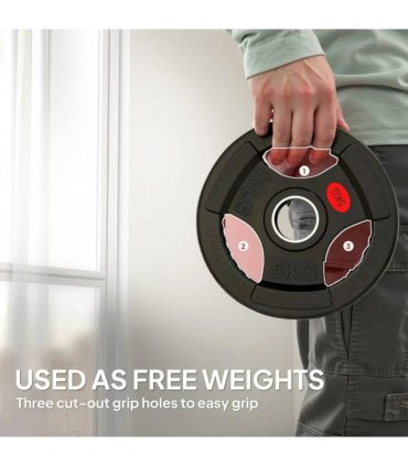 SPORTNOW Olympic Weight Plates, 2"/5cm Weight Disc Pair with Tri-Grips, 2 x 5kg Dumbbell Plates for Weightlifting and Strength Training Home Gym Fitness Workout, Black