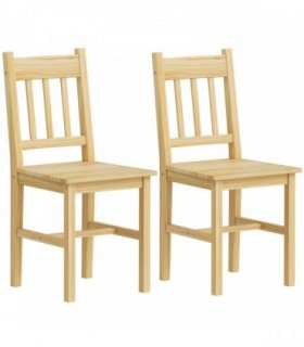 HOMCOM Dining Chairs Set of 2, Kitchen Chair with Slat Back, Pine Wood Structure for Living Room and Dining Room, Natural