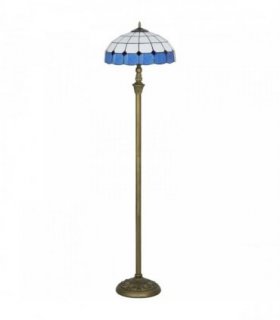 HOMCOM Tiffany-Style Floor Lamp with Handcrafted Stained Glass Shade, 152cm Tall Vintage Standing Lamp with Foot Switch and Dual Sockets for Living Room Bedroom, Bronze Tone and Blue