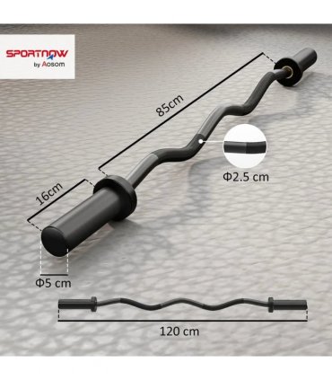 SPORTNOW 4ft Olympic EZ Curl Bar, Barbell Bar for 2" Weight Plates with Non-Slip Hand Grip 120cm