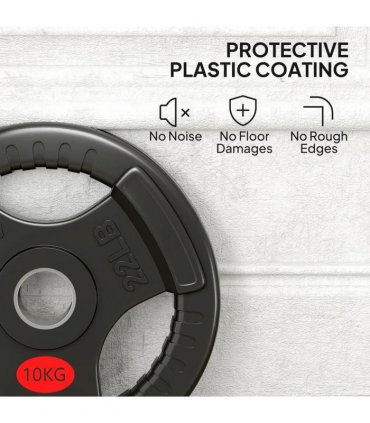 SPORTNOW Olympic Weight Plates, 2"/5cm Weight Disc Pair with Tri-Grips, 2 x 10kg Dumbbell Plates for Weightlifting and Strength Training Home Gym Fitness Workout, Black