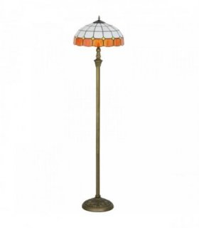 HOMCOM Tiffany-Style Floor Lamp with Handcrafted Stained Glass Shade, 152cm Tall Vintage Standing Lamp with Foot Switch and Dual Sockets for Living Room Bedroom, Bronze Tone and Orange