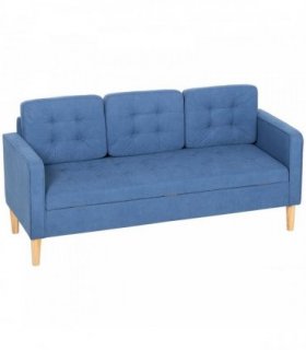 HOMCOM 3 Seater Sofa, 169cm Couch with Hidden Storage, Wood Legs, Blue