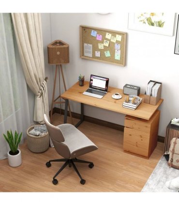 HOMCOM Computer Desk, Writing Desk with Cabinet, Drawer, Metal Legs, Work Table for Home Office Study, Natural Wood Finish