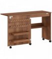 HOMCOM Folding Sewing Table, Rolling Craft Table with Storage compartments, Shelf and Lockable Casters for Small Spaces, Brown