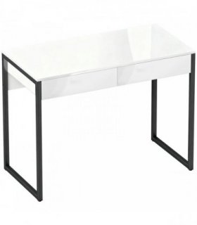 HOMCOM High Gloss Work Table, with Drawers - White