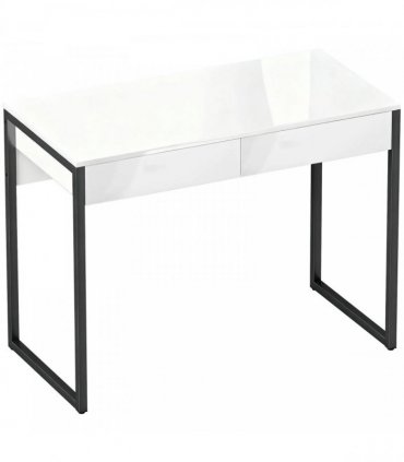 HOMCOM High Gloss Work Table, with Drawers - White
