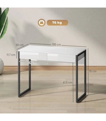 HOMCOM High Gloss Work Table, with Drawers - White