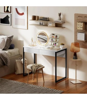 HOMCOM High Gloss Work Table, with Drawers - White