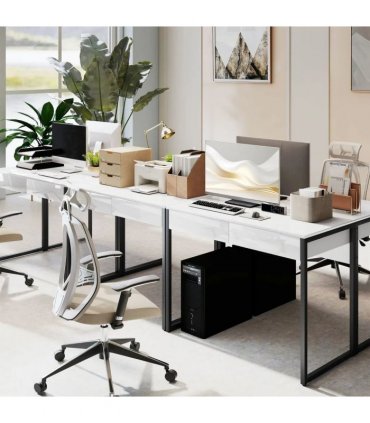 HOMCOM High Gloss Work Table, with Drawers - White