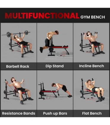 SPORTNOW Adjustable Weight Bench with Squat Rack and Dip Stand