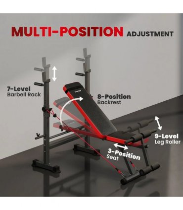SPORTNOW Adjustable Weight Bench with Squat Rack and Dip Stand