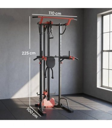 SPORTNOW Power Tower with Lat Pull Down Machine, Pull Up Bar, Dip Station, Adjustable Height Power Pack for Home Gym