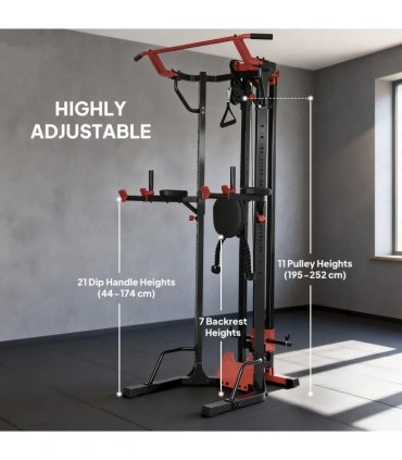 SPORTNOW Power Tower with Lat Pull Down Machine, Pull Up Bar, Dip Station, Adjustable Height Power Pack for Home Gym