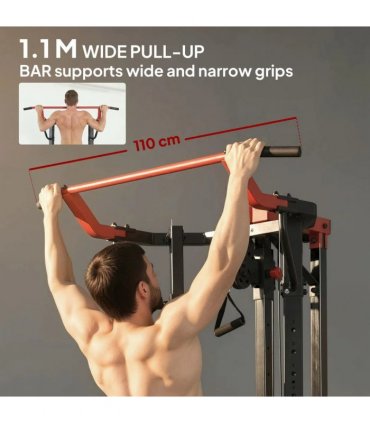 SPORTNOW Power Tower with Lat Pull Down Machine, Pull Up Bar, Dip Station, Adjustable Height Power Pack for Home Gym
