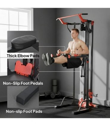SPORTNOW Power Tower with Lat Pull Down Machine, Pull Up Bar, Dip Station, Adjustable Height Power Pack for Home Gym