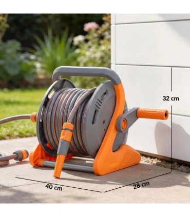 Outsunny Portable Garden Hose Reel, 20 m Wall Mounted Hose Reel with 2 Patterns Spray Nozzle and Crank Handle, Orange