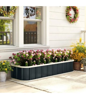 Outsunny Galvanised Raised Garden Bed, 5 x 2 x 1 ft Metal Planter with Gloves and Folded Edging, Dark Grey