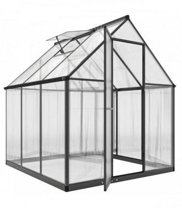 Outsunny 6 x 5.5ft Polycarbonate Greenhouse, Quick Setup Walk in Green House, Push Door, Adjustable Roof Vent, Rain Gutter, Black