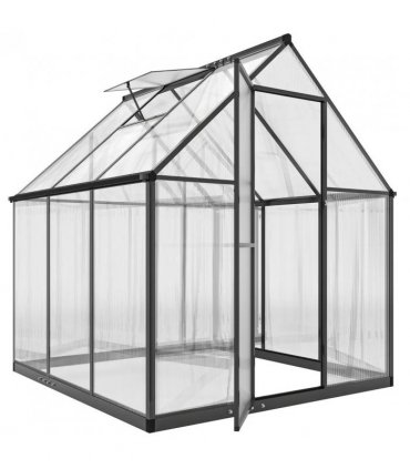 Outsunny 6 x 5.5ft Polycarbonate Greenhouse, Quick Setup Walk in Green House, Push Door, Adjustable Roof Vent, Rain Gutter, Black