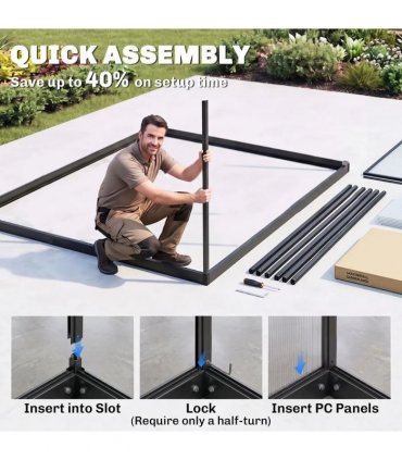 Outsunny 6 x 5.5ft Polycarbonate Greenhouse, Quick Setup Walk in Green House, Push Door, Adjustable Roof Vent, Rain Gutter, Black