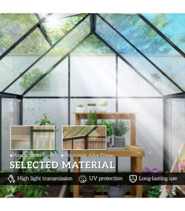 Outsunny 6 x 5.5ft Polycarbonate Greenhouse, Quick Setup Walk in Green House, Push Door, Adjustable Roof Vent, Rain Gutter, Black