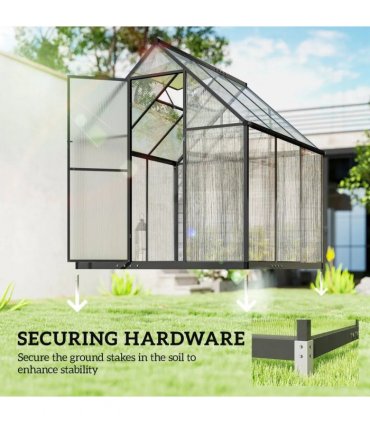 Outsunny 6 x 5.5ft Polycarbonate Greenhouse, Quick Setup Walk in Green House, Push Door, Adjustable Roof Vent, Rain Gutter, Black
