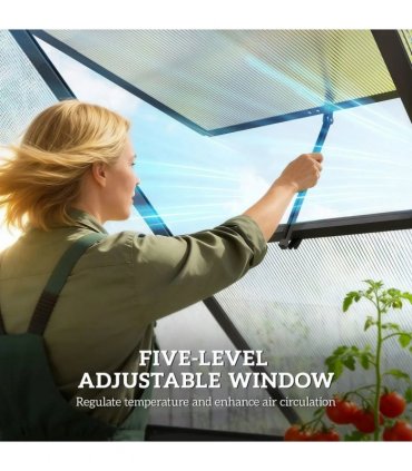 Outsunny 6 x 5.5ft Polycarbonate Greenhouse, Quick Setup Walk in Green House, Push Door, Adjustable Roof Vent, Rain Gutter, Black