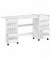 HOMCOM Folding Sewing Table with 2 Magnetic Doors, Storage Shelf, Lockable Wheels, Space Saving, White