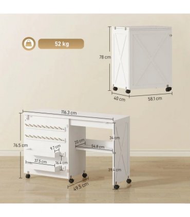 HOMCOM Folding Sewing Table, Rolling Craft Table with Storage compartments, Shelf and Lockable Casters for Small Spaces, White
