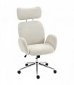 HOMCOM Office Chair with Adjustable Headrest, Spring Pack, Curved Line, Boucle Fabric - Pale Grey