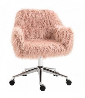 Vinsetto Faux Fur Desk Chair, Rolling Swivel Makeup Chair with Adjustable Height, Armrets for Home Office, Bedroom, Pink