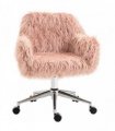 Vinsetto Faux Fur Desk Chair, Rolling Swivel Makeup Chair with Adjustable Height, Armrets for Home Office, Bedroom, Pink