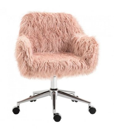 Vinsetto Faux Fur Desk Chair, Rolling Swivel Makeup Chair with Adjustable Height, Armrets for Home Office, Bedroom, Pink