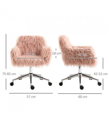 Vinsetto Faux Fur Desk Chair, Rolling Swivel Makeup Chair with Adjustable Height, Armrets for Home Office, Bedroom, Pink
