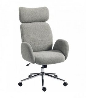 HOMCOM Office Chair with Adjustable Headrest, Spring Pack, Curved Line, Boucle Fabric - Charcoal Grey
