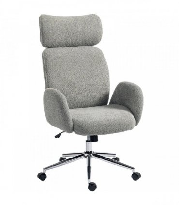 HOMCOM Office Chair with Adjustable Headrest, Spring Pack, Curved Line, Boucle Fabric - Charcoal Grey