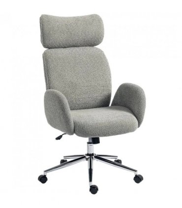 HOMCOM Office Chair with Adjustable Headrest, Spring Pack, Curved Line, Boucle Fabric - Charcoal Grey