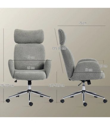 HOMCOM Office Chair with Adjustable Headrest, Spring Pack, Curved Line, Boucle Fabric - Charcoal Grey