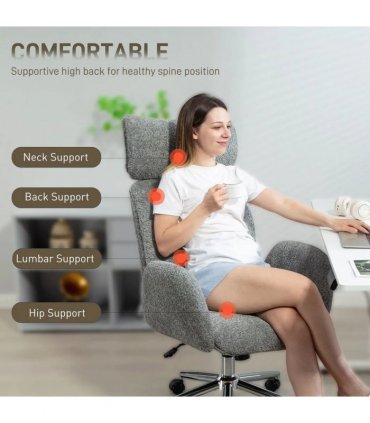 HOMCOM Office Chair with Adjustable Headrest, Spring Pack, Curved Line, Boucle Fabric - Charcoal Grey