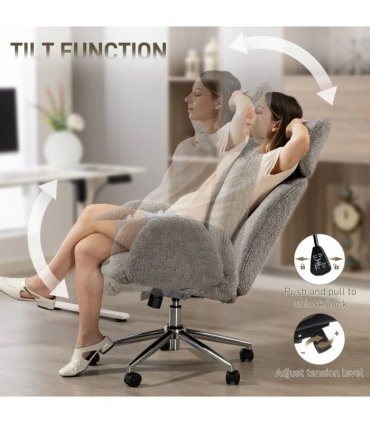 HOMCOM Office Chair with Adjustable Headrest, Spring Pack, Curved Line, Boucle Fabric - Charcoal Grey