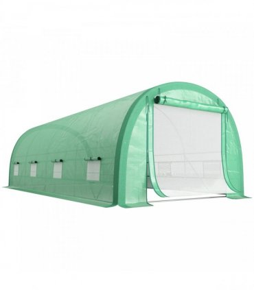 Outsunny 6 x 3(m) Polytunnel Greenhouse with Upgraded Structure, Mesh Door and Windows, 15 Plant Labels, Green