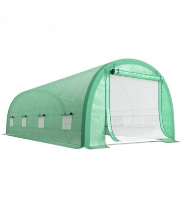 Outsunny 6 x 3(m) Polytunnel Greenhouse with Upgraded Structure, Mesh Door and Windows, 15 Plant Labels, Green