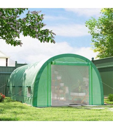 Outsunny 6 x 3(m) Polytunnel Greenhouse with Upgraded Structure, Mesh Door and Windows, 15 Plant Labels, Green