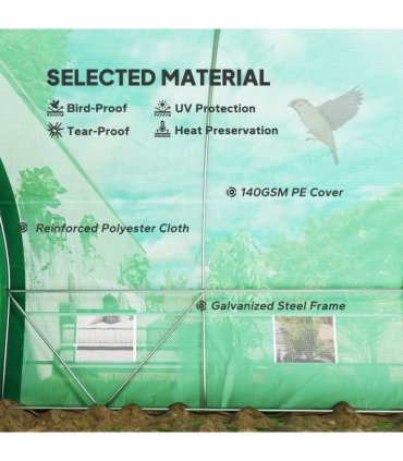 Outsunny 6 x 3(m) Polytunnel Greenhouse with Upgraded Structure, Mesh Door and Windows, 15 Plant Labels, Green