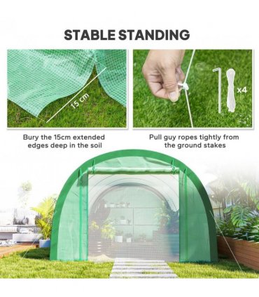 Outsunny 6 x 3(m) Polytunnel Greenhouse with Upgraded Structure, Mesh Door and Windows, 15 Plant Labels, Green