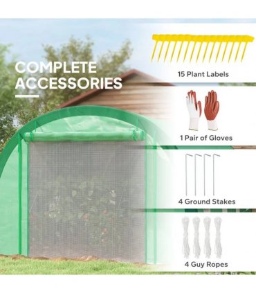 Outsunny 6 x 3(m) Polytunnel Greenhouse with Upgraded Structure, Mesh Door and Windows, 15 Plant Labels, Green