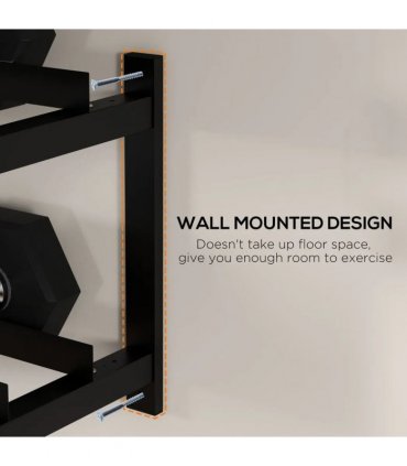 SPORTNOW Wall-Mounted Dumbbell Rack, 2-Tier Weight Stand, Space-Saving and Multi-Functional Steel organiser for Home Gym, Black