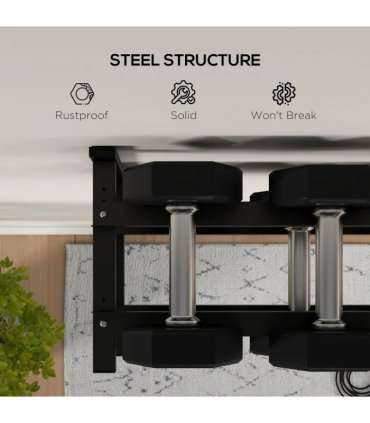 SPORTNOW Wall-Mounted Dumbbell Rack, 2-Tier Weight Stand, Space-Saving and Multi-Functional Steel organiser for Home Gym, Black